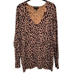 Lane Bryant Women's 18/20 Leopard Print V Neck Long Sleeve Sweater